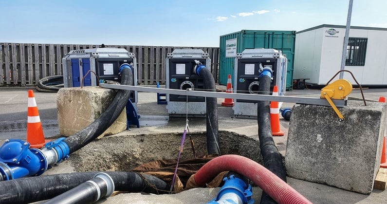 Multi-pump sewer bypass setup at Moa Point in Wellington