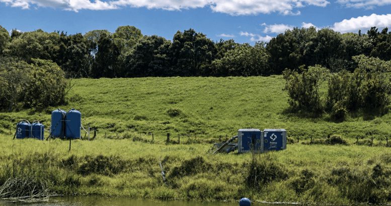 Complete treatment setup – with pump and pressure vessels to treat pond water before discharge.