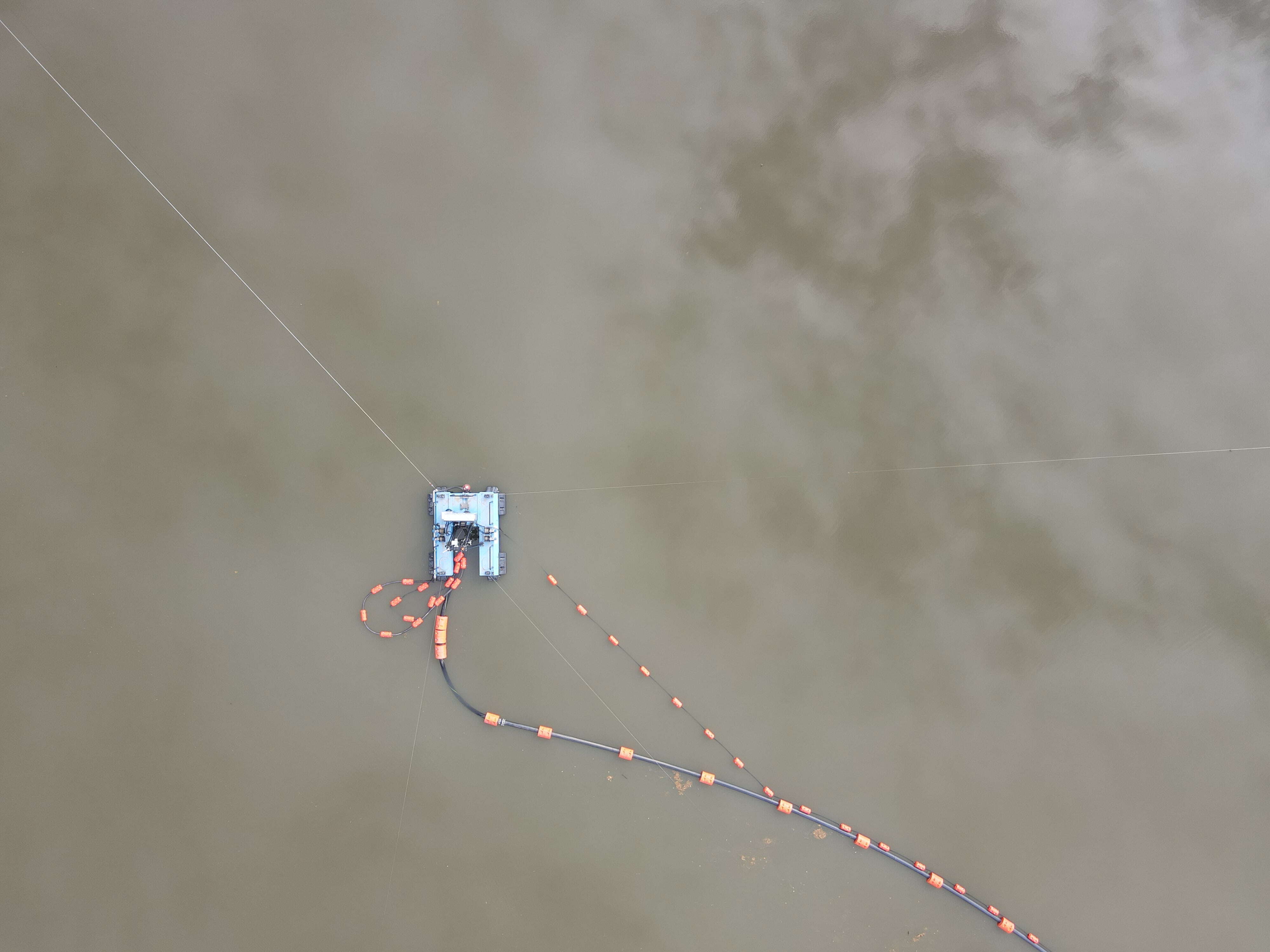 Portable dredge used for quarry dredging operations.