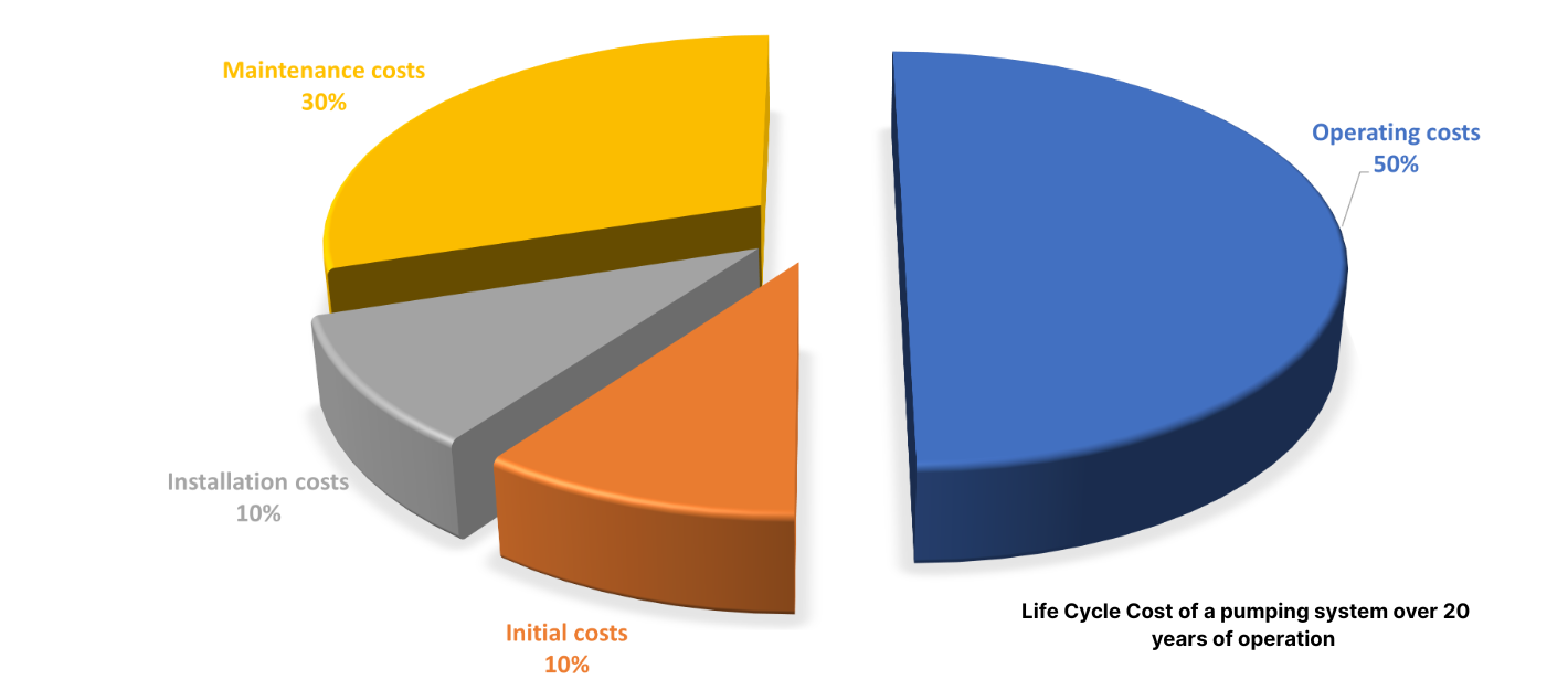 Life Cycle Cost of a pumping system over 20 years of operation