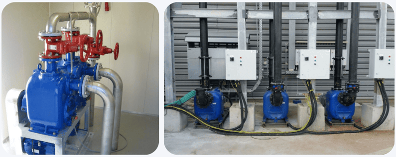 Varisco ST-R Self-priming trash pumps in use at a sewage treatment plant- Both the J-Series and ST-R are used widely in sewage treatment facilities