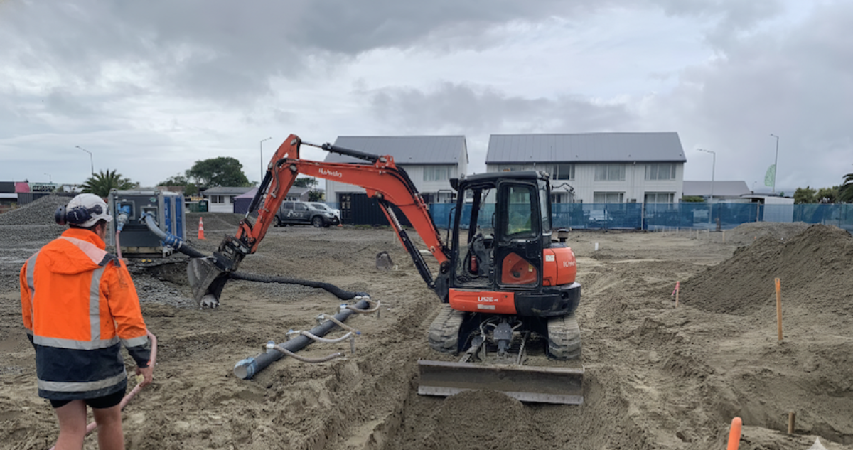 Wellpoints installed to control groundwater during trench excavation